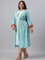 Thumbnail for Juniper Women`s Sky Blue Rayon Festive Wear Embroidered & Printed Flared Dress - Distacart
