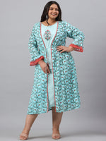 Thumbnail for Juniper Women`s Sky Blue Rayon Festive Wear Embroidered & Printed Flared Dress - Distacart