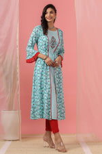 Thumbnail for Juniper Women`s Skyblue Rayon Embroidered & Printed Flared Dress - Distacart