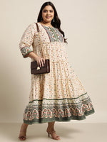 Thumbnail for Juniper Women`s Ivory Cambric Festive Wear Printed Tiered Dress - Distacart