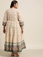 Thumbnail for Juniper Women`s Ivory Cambric Festive Wear Printed Tiered Dress - Distacart
