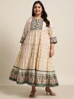 Thumbnail for Juniper Women`s Ivory Cambric Festive Wear Printed Tiered Dress - Distacart