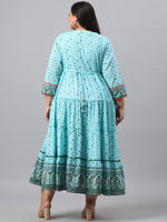 Thumbnail for Juniper Women`s Sky Blue Cambric Festive Wear Printed Tiered Dress - Distacart