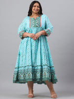 Thumbnail for Juniper Women`s Sky Blue Cambric Festive Wear Printed Tiered Dress - Distacart