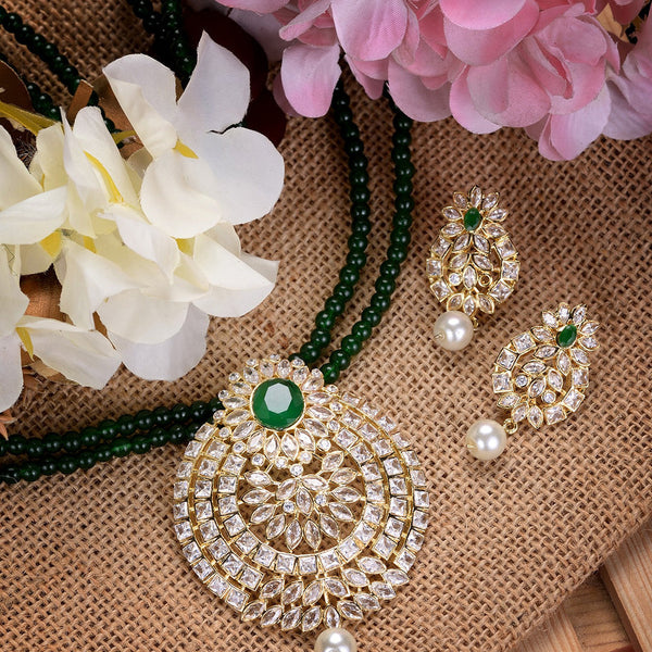 Saraf RS Jewellery GoldPlated Polki Studded With Beads Handcrafted Jewellery Set - Distacart