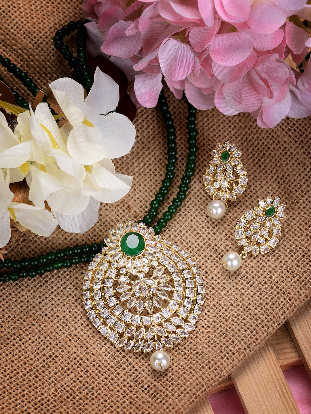 Saraf RS Jewellery GoldPlated Polki Studded With Beads Handcrafted Jewellery Set - Distacart