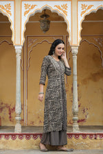 Thumbnail for Juniper Women`s Black Rayon Staple Embroidered & Printed A-Line Kurta Sets - Distacart