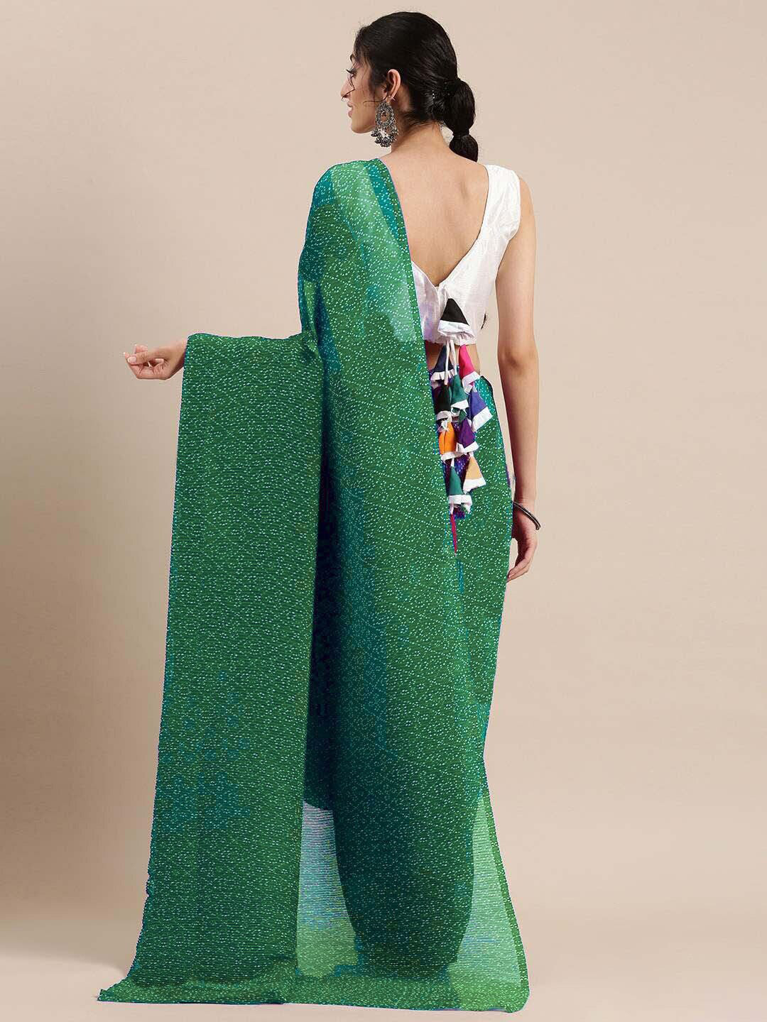 Kalini Green & White Bandhani Pure Georgette Bandhani Saree - Distacart