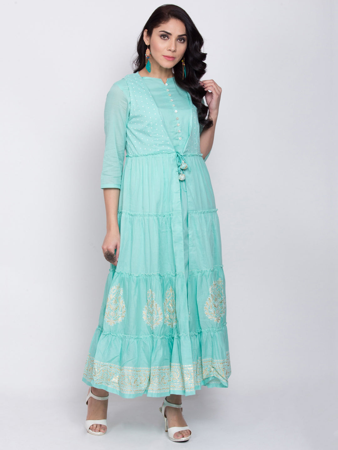 Biba Women Turquoise Blue & Beige Printed A-Line Kurta - Distacart