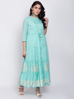 Thumbnail for Biba Women Turquoise Blue & Beige Printed A-Line Kurta - Distacart