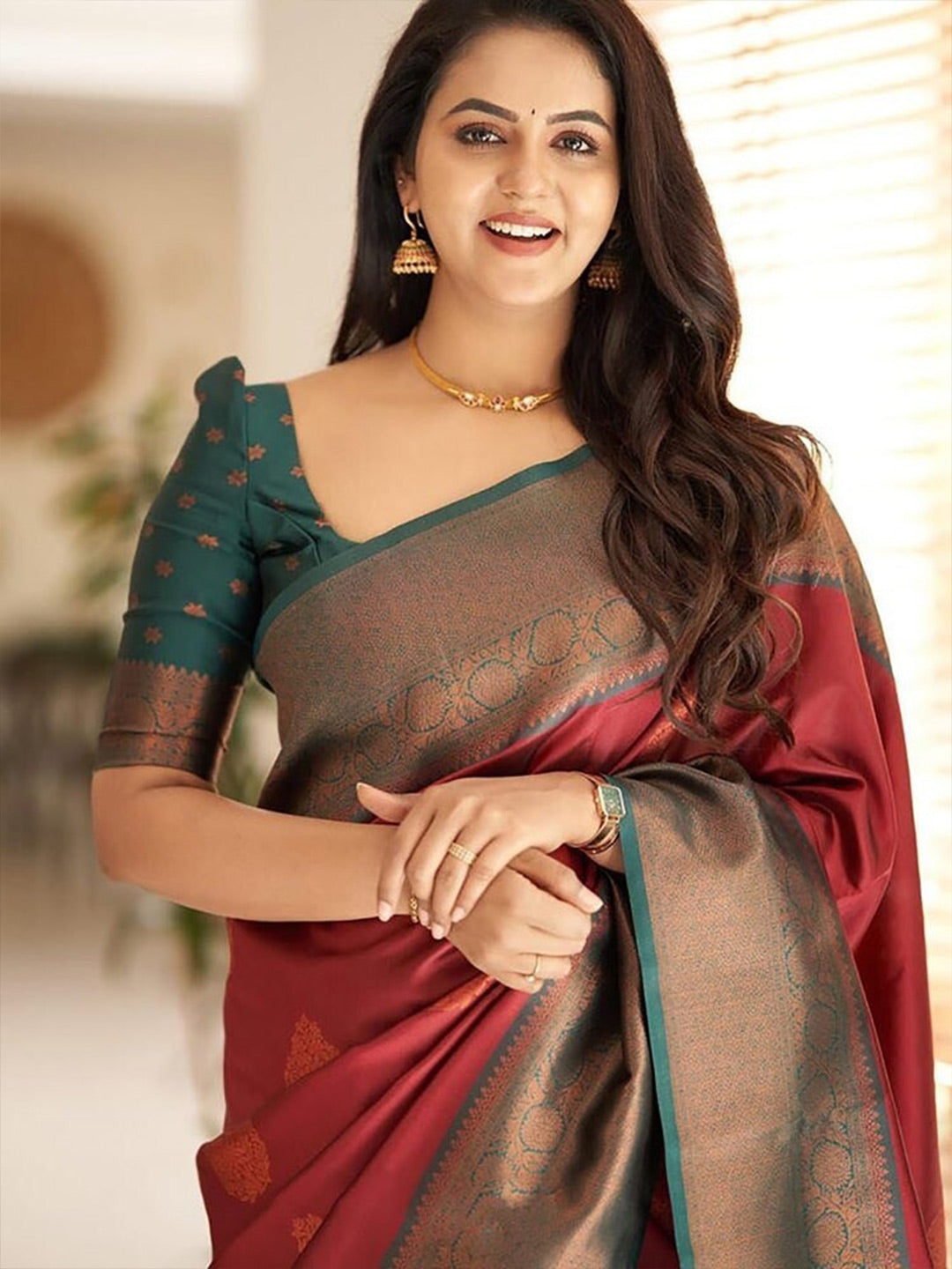Kalini Ethnic Motif Zari Silk Blend Kanjeevaram Saree With Blouse Piece - Distacart