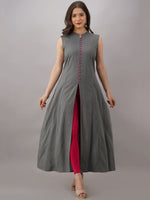 Thumbnail for Kalini Women Grey & Gold-Toned Striped Anarkali Kurta - Distacart