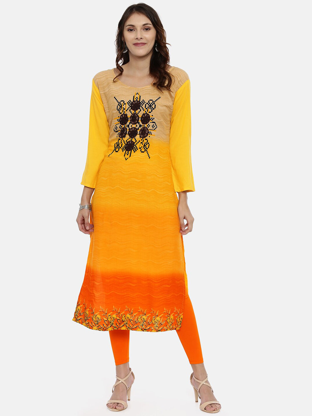 Souchii Women Yellow & Orange Quirky Printed Kurta - Distacart