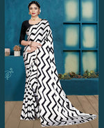 Thumbnail for Black Japan Satin Stripe Printed Saree With Unstitched Blouse Piece - Laavanya - Distacart