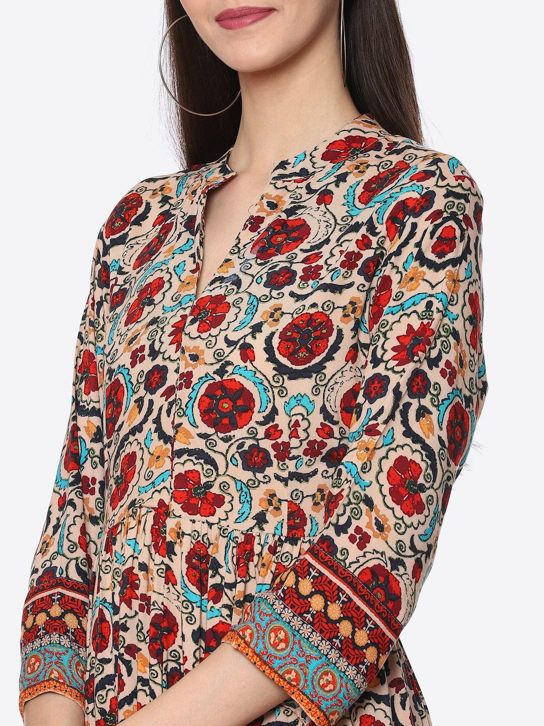 Biba Women Beige Floral Printed Anarkali Kurta - Distacart