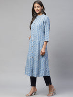 Thumbnail for Kalini Women Blue & White Printed Cotton Kurta - Distacart