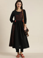 Thumbnail for Sangria Women Black Printed Empire Pure Cotton Kurta with Trousers - Distacart