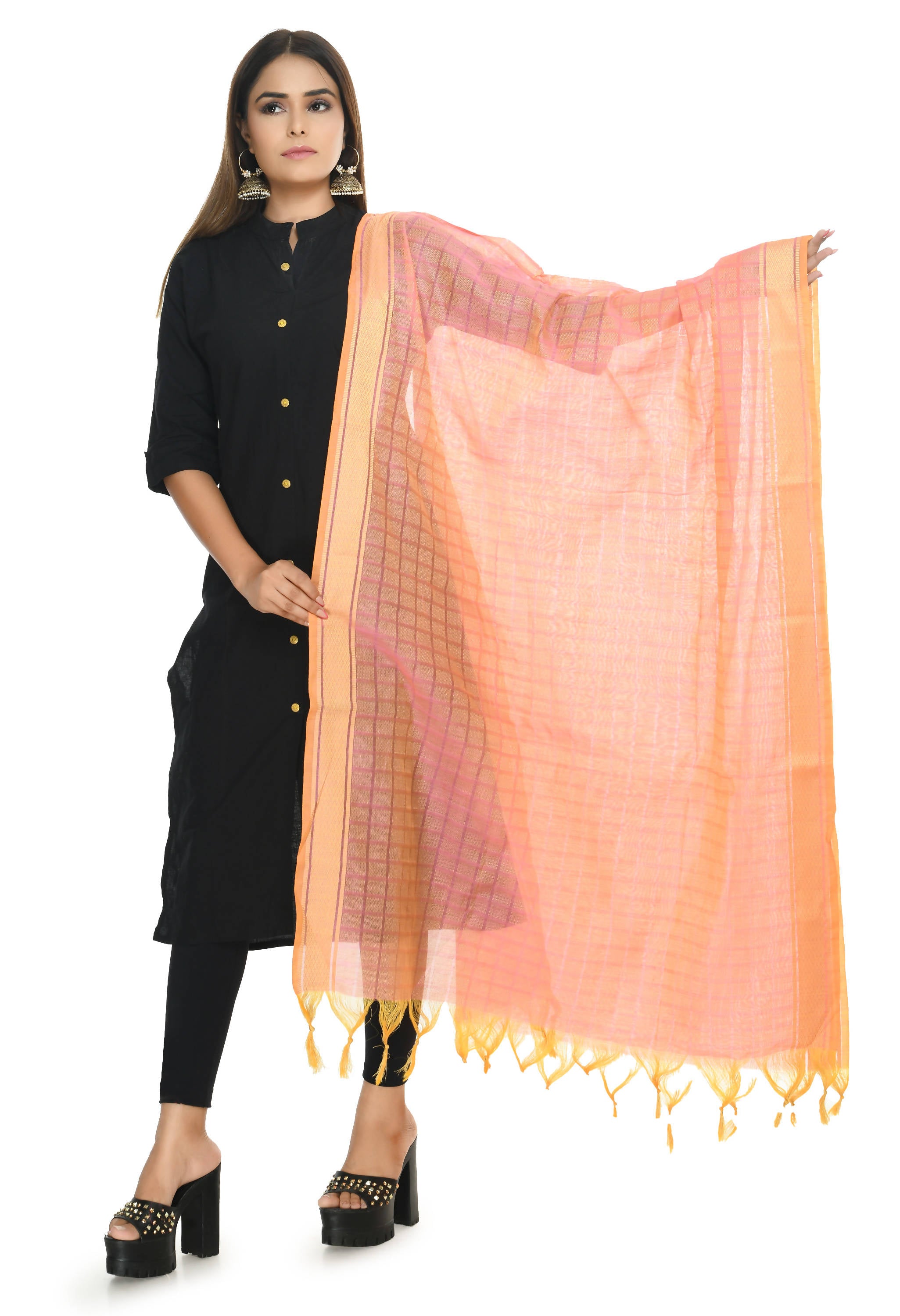 Mominos Fashion Moeza Handloom Cotton Peach Dupatta - Distacart