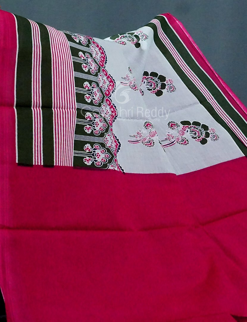 Block Print Light Pista Coloured Mulmul Cotton Saree By Gayathri Reddy Designer Studio - Distacart