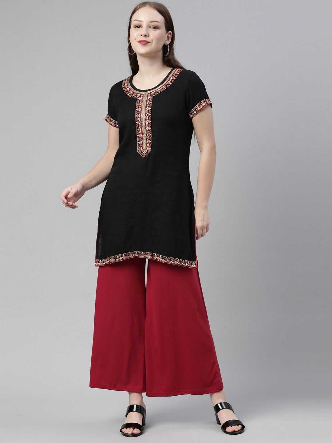 Souchii Maroon Knitted Cotton Ethnic Palazzos - Distacart