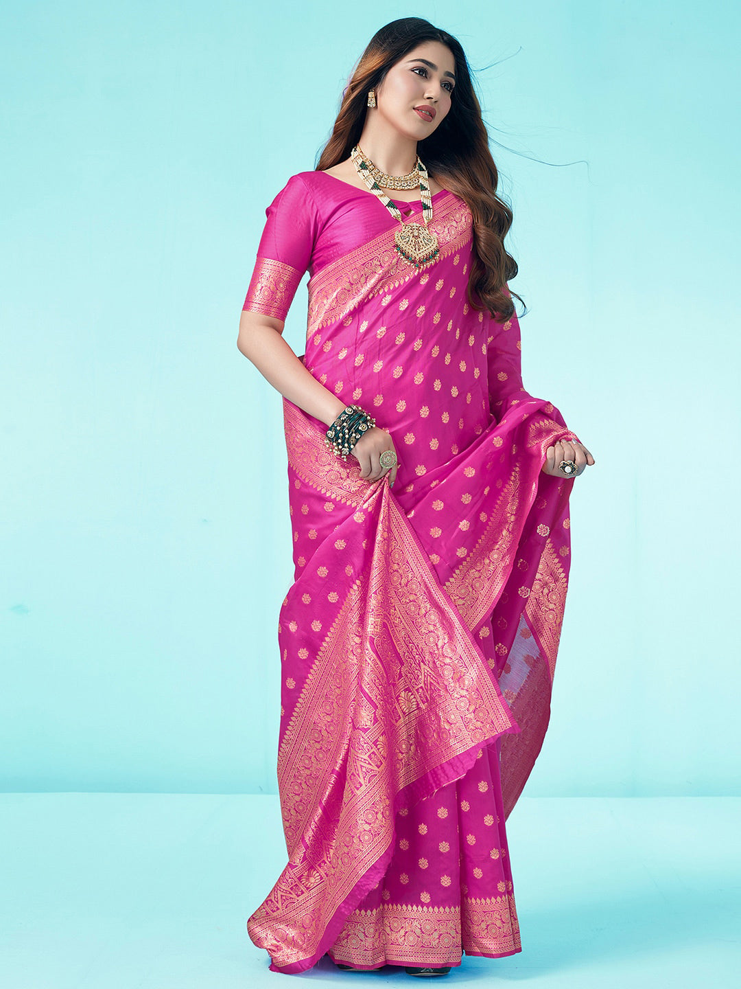 Kalini Floral Woven Design Zari Art Silk Banarasi Saree - Distacart