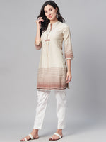 Thumbnail for Biba Women Off White & Brown Pure Cotton Striped Kurta - Distacart