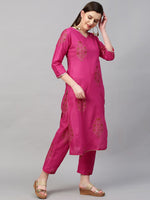 Thumbnail for Kalini Women Pink Floral Printed Gotta Patti Kurta with Trousers & With Dupatta - Distacart