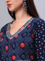 Thumbnail for Kalini Women Navy Blue Floral Printed Thread Work Indie Prints Anarkali Kurta - Distacart