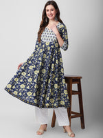 Thumbnail for Kalini Floral Printed Notched Neck Gotta Patti Pure Cotton Anarkali Kurta - Distacart