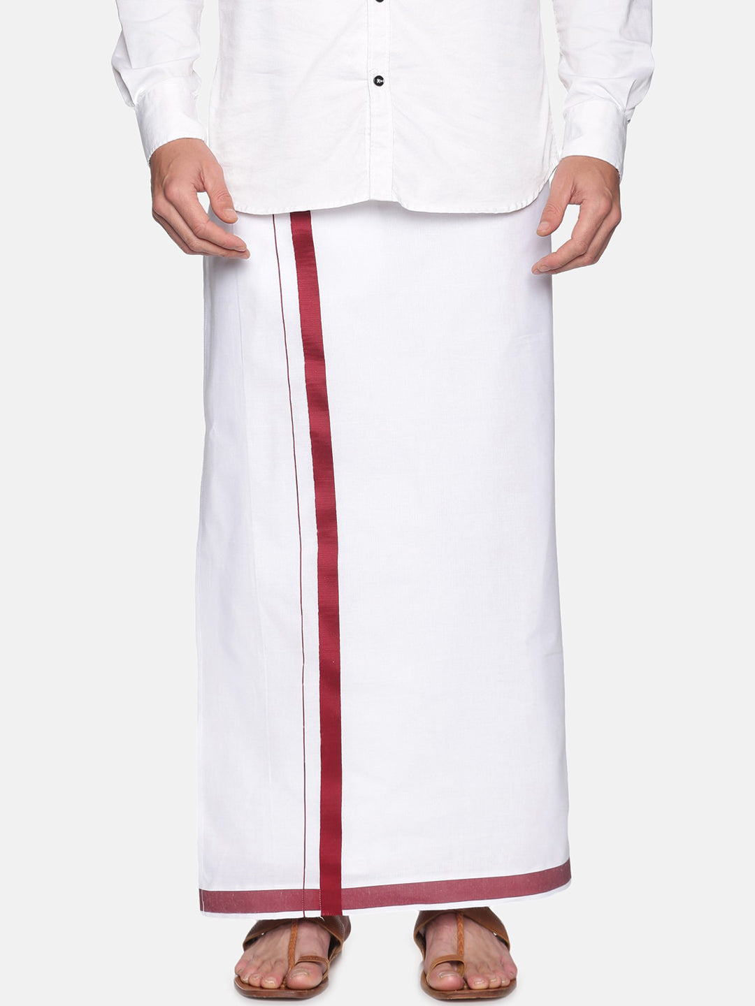Sethukrishna Mens White Solid Cotton Readymade Dhoti - Distacart