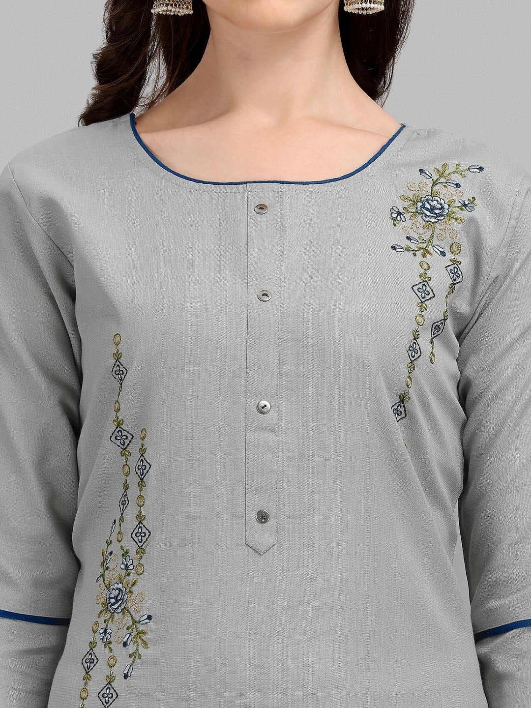 Kalini Women Floral Embroidered Regular Pure Cotton Kurta With Trousers & Dupatta - Distacart