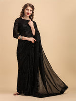 Thumbnail for Sangria Black Embellished Sequinned Pure Georgette Saree - Distacart