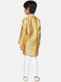 Thumbnail for Sethukrishna Boys Gold-Coloured & White Kurta with Pyjamas - Distacart