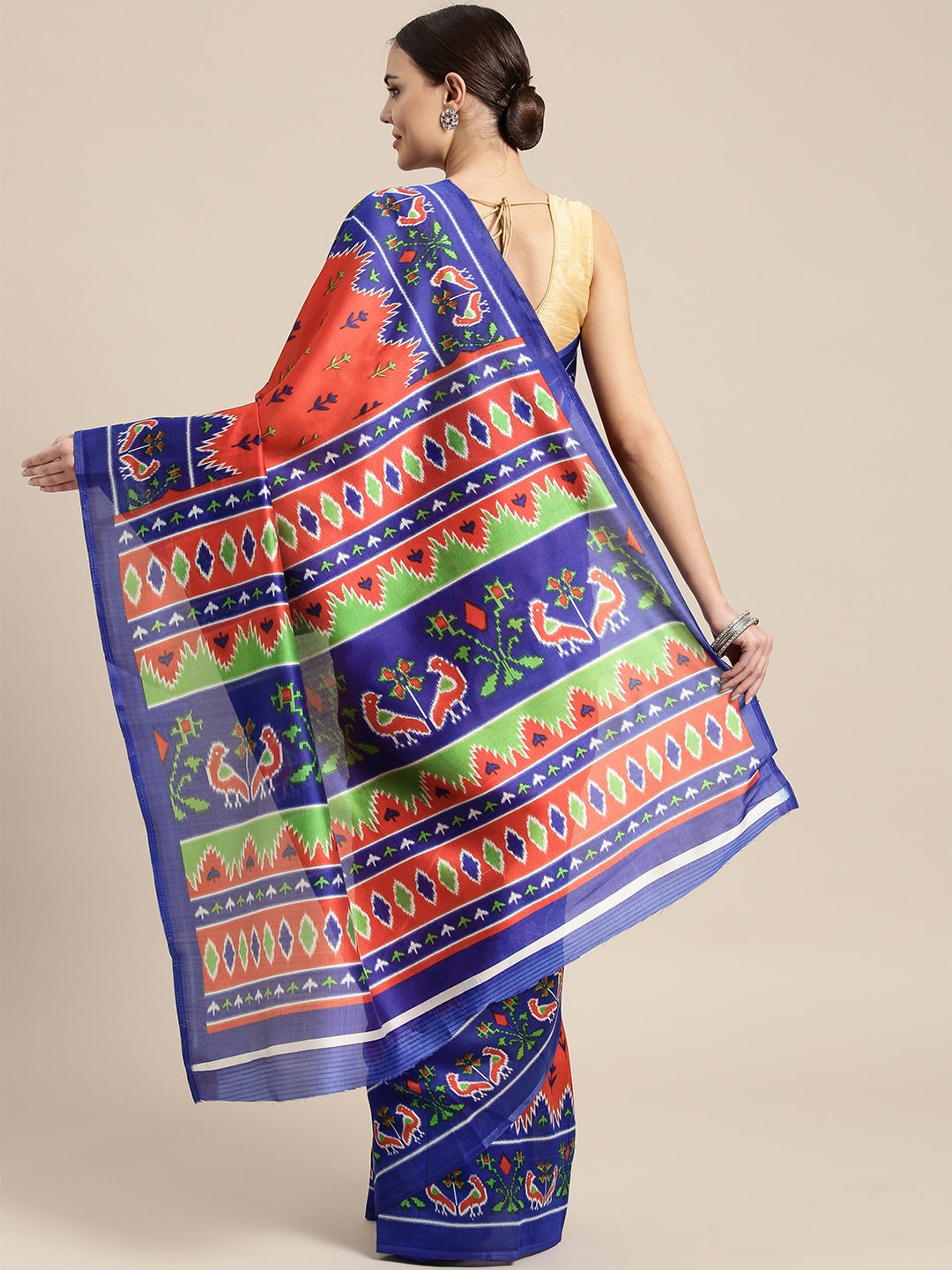 Saree Mall Red & Blue Printed Bhagalpuri Saree - Distacart