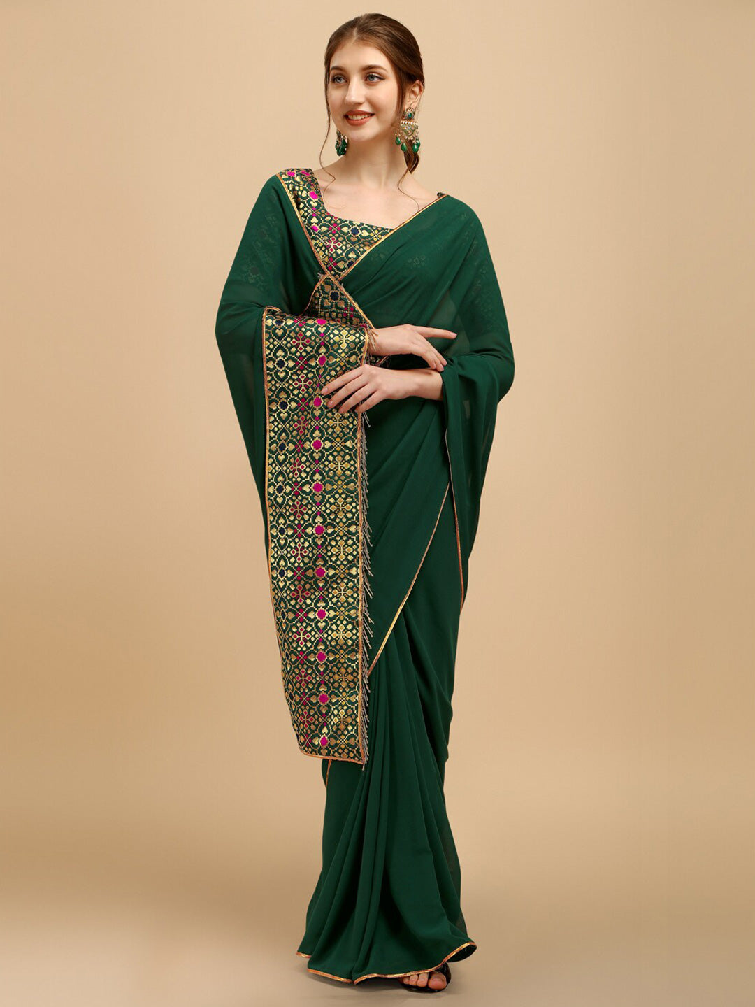 Sangria Green Woven Design Saree - Distacart