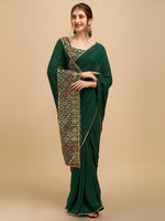 Thumbnail for Sangria Green Woven Design Saree - Distacart
