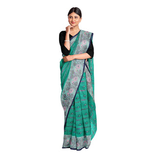 Exclusive Collection 100% Pure Cotton Green Tant Saree With Hand Weaving Work - Distacart