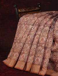 Thumbnail for Wheat Colour All Over Print Semi Chanderi Saree By Gayathri Reddy Designer Studio - Distacart