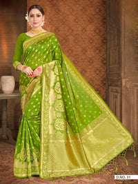 Thumbnail for Vardha Pear Green Zari Floral Woven Banarasi Saree