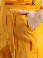 Thumbnail for Sangria Women Mustard Yellow & Red Pure Cotton Printed Kurta with Palazzos - Distacart
