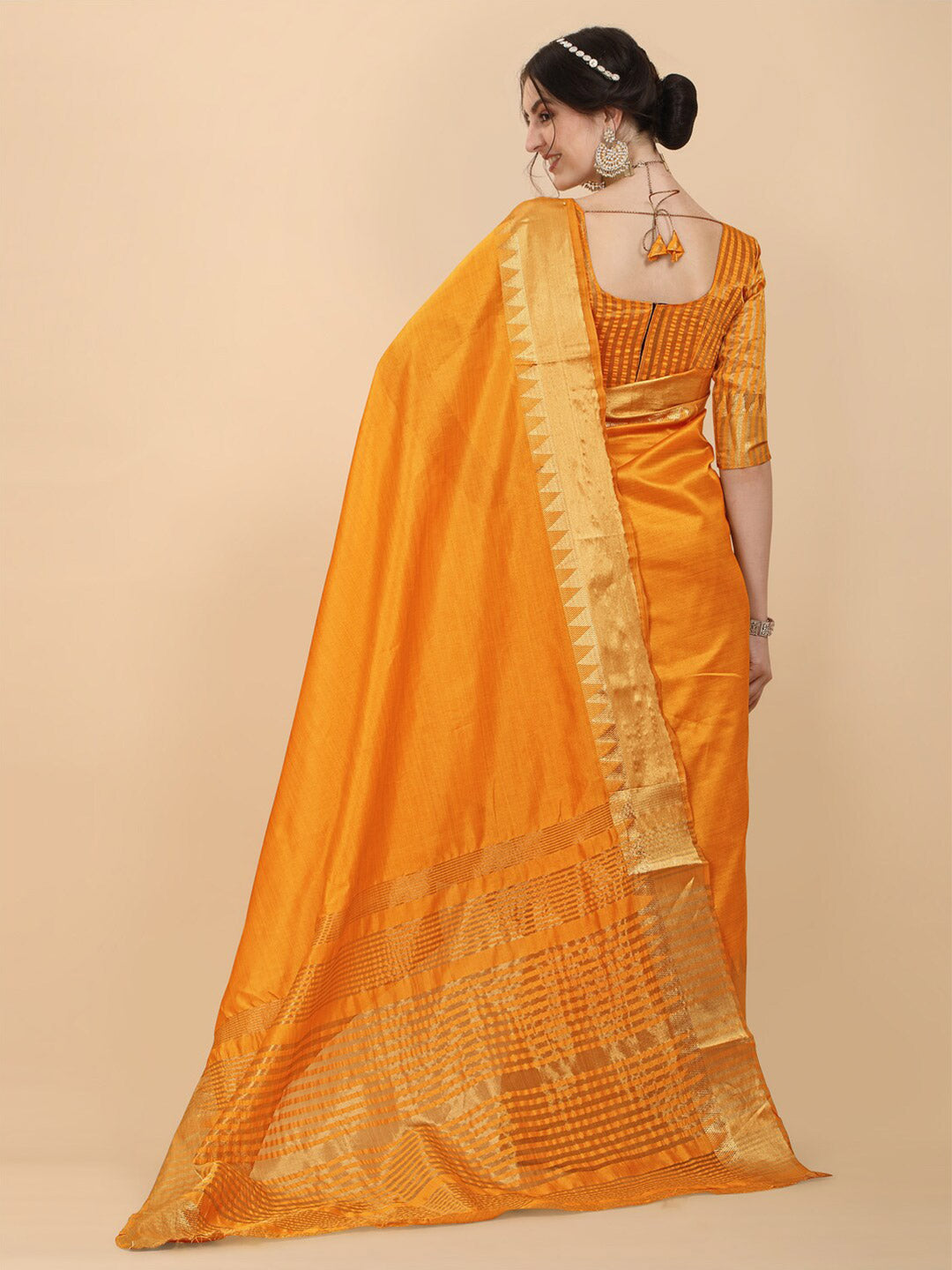 Kalini Mustard Woven Design Embellished Zari Silk Blend Banarasi Saree - Distacart
