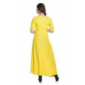 Yellow Color -  Long Embroidered Kurti - Distacart