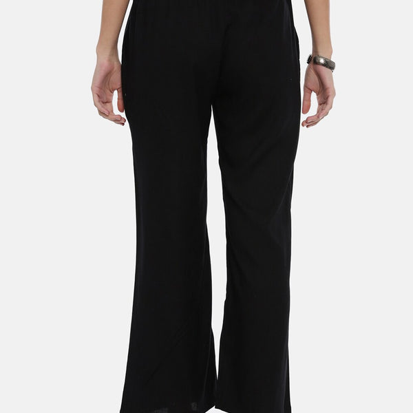 Souchii Black Solid Flared Palazzos - Distacart