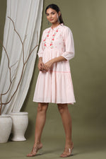 Thumbnail for Juniper Peach Swiss Dot Festive Embroidered Tiered Dress For Women - Distacart