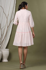 Thumbnail for Juniper Peach Swiss Dot Festive Embroidered Tiered Dress For Women - Distacart