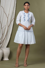 Thumbnail for Juniper Sky Blue Swiss Dot Festive Embroidered Tiered Dress For Women - Distacart