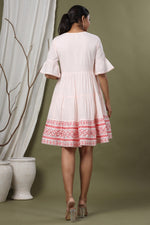 Thumbnail for Juniper Peach Cotton Dobby Festive Embroidered Tiered Dress For Women - Distacart