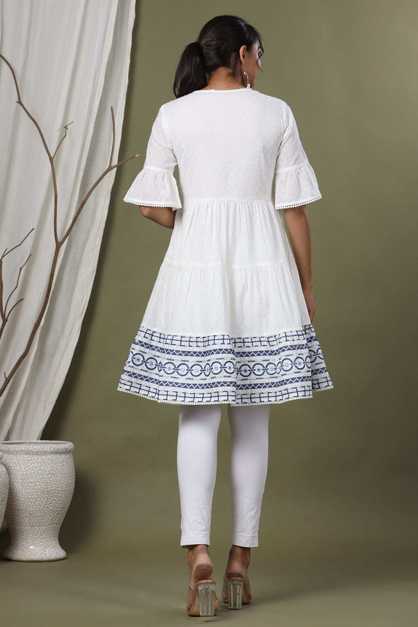 Juniper White Cotton Dobby Festive Embroidered Tiered Dress For Women - Distacart