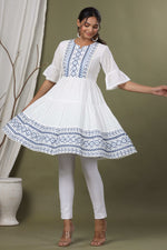 Thumbnail for Juniper White Cotton Dobby Festive Embroidered Tiered Dress For Women - Distacart