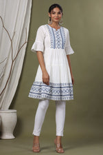 Thumbnail for Juniper White Cotton Dobby Festive Embroidered Tiered Dress For Women - Distacart